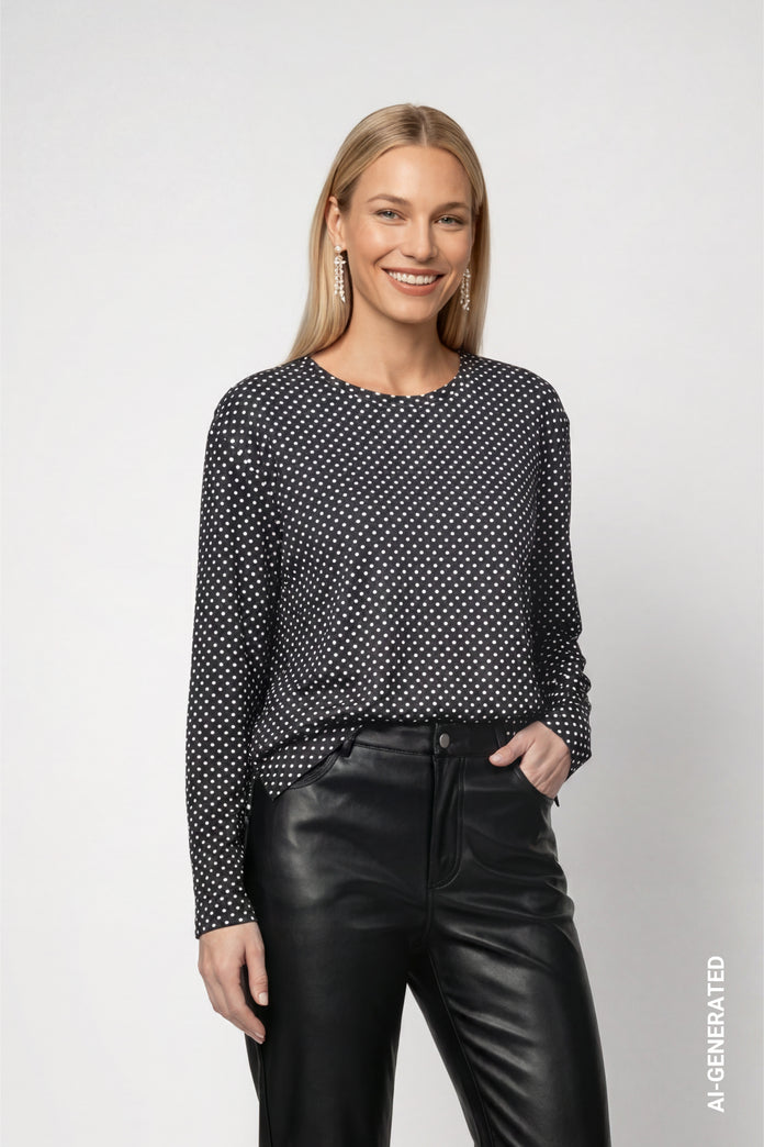 Long-sleeve shirt with polka dot pattern