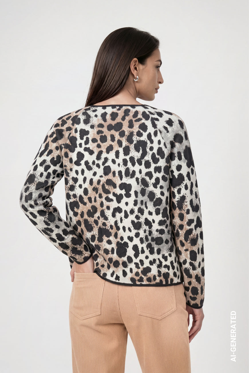 Knit jumper with leopard jacquard pattern