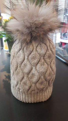 Solid Grey patterned PomPom with real Fur