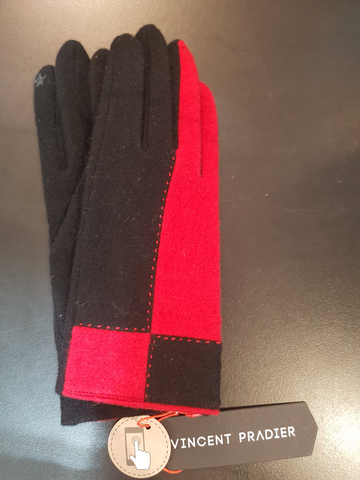 Red & Black Lambs wool Texting Gloves