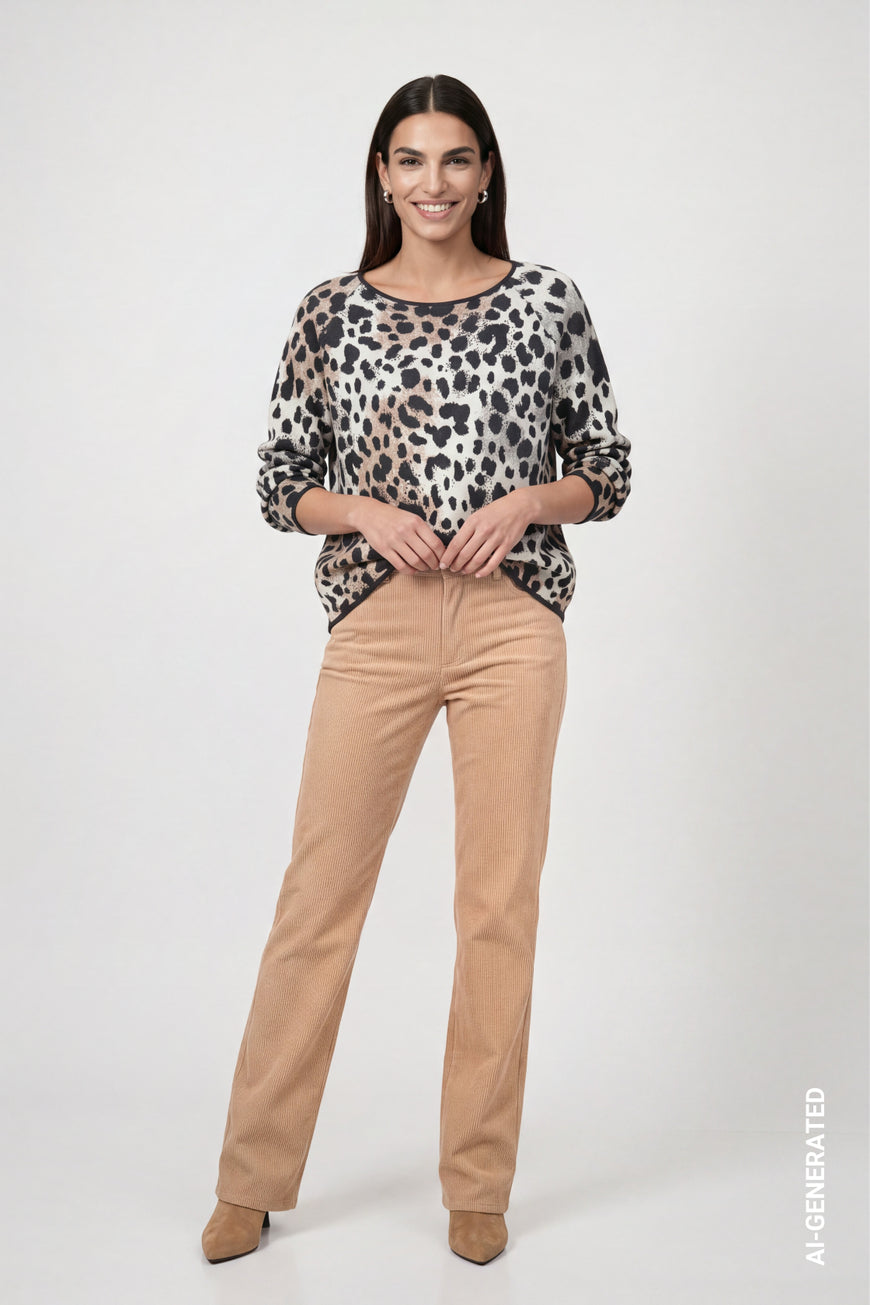Knit jumper with leopard jacquard pattern