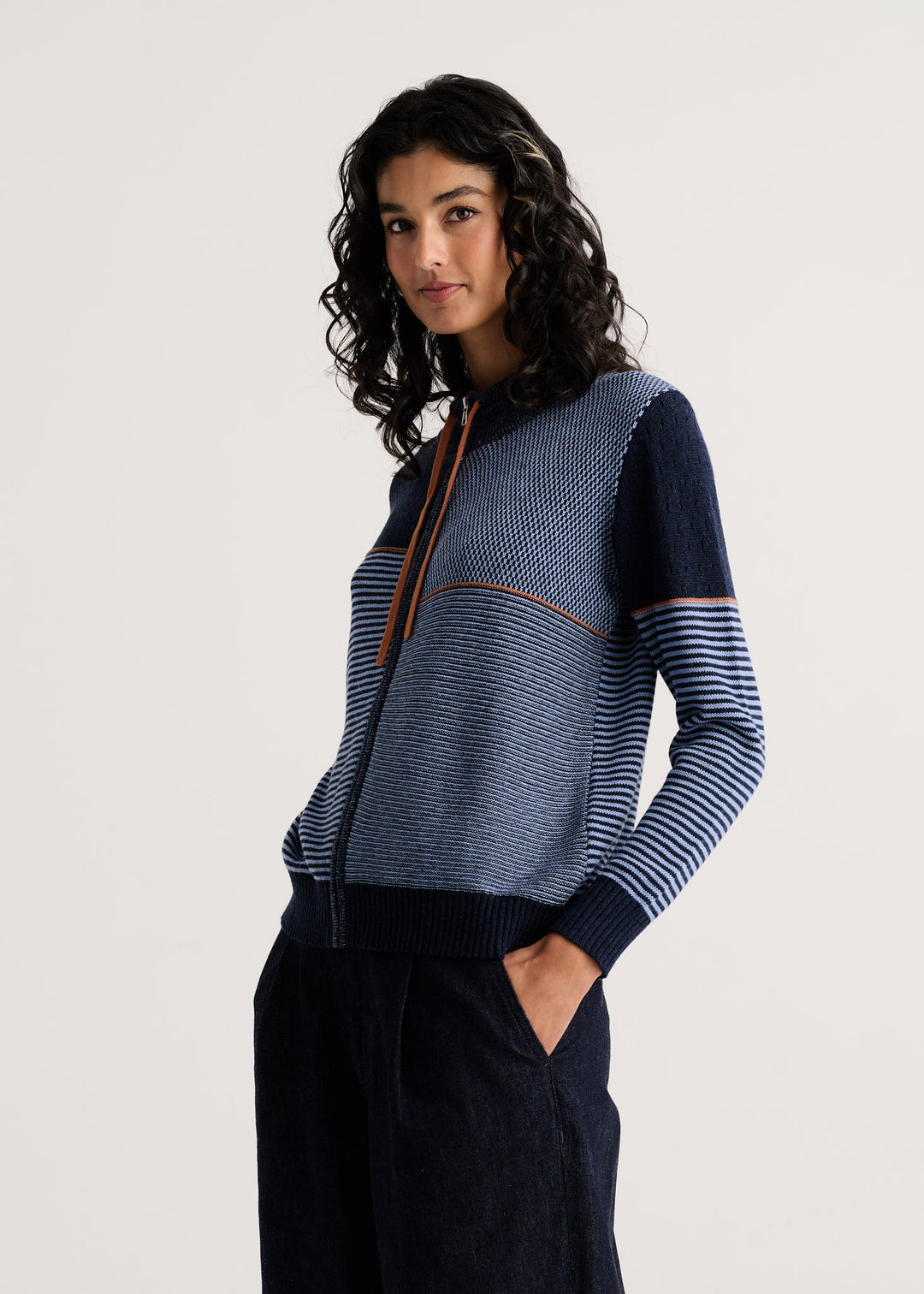 Zippered Cardigan - Navy