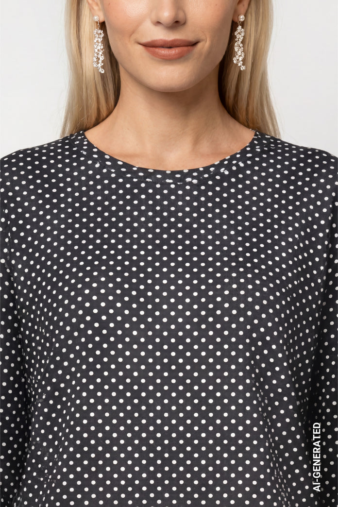 Long-sleeve shirt with polka dot pattern