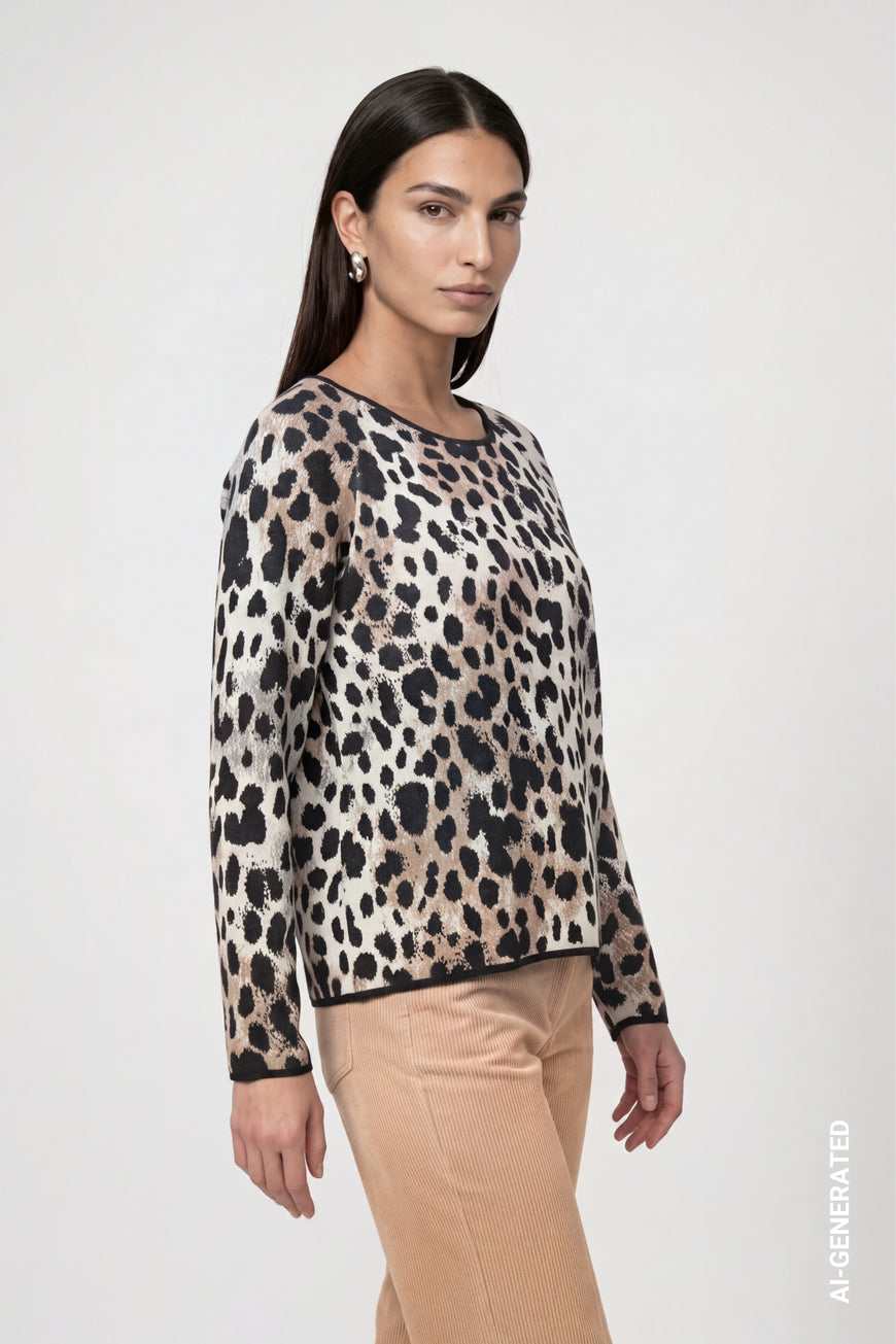 Knit jumper with leopard jacquard pattern