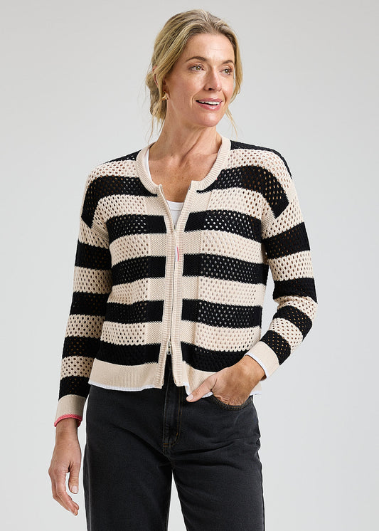 Pointelle Zip Cardi - Canvas