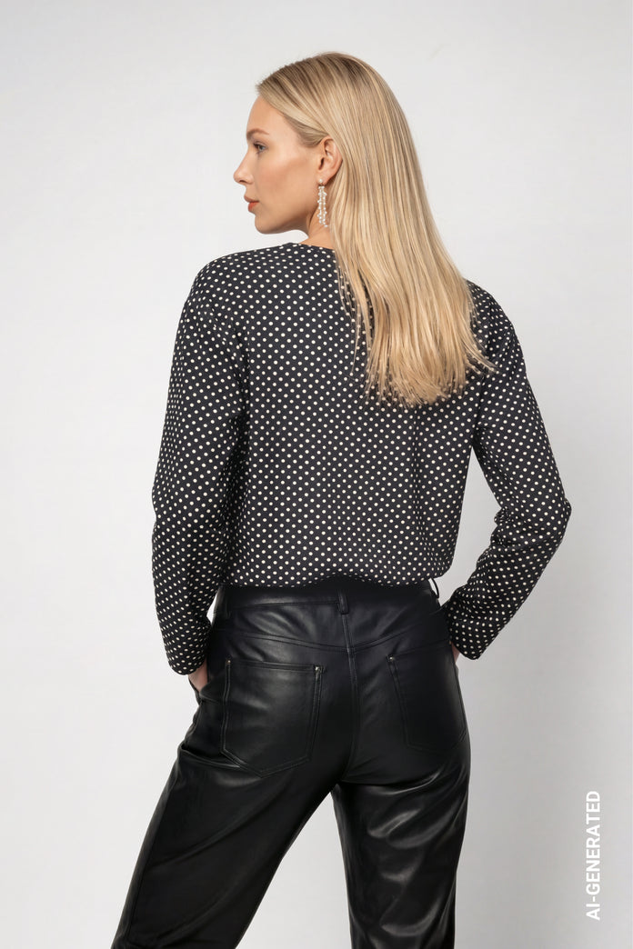 Long-sleeve shirt with polka dot pattern